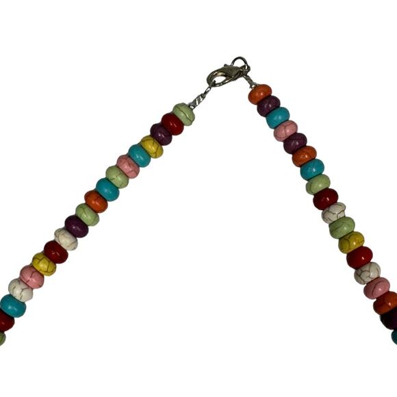 Vintage Rainbow Howlite Beaded Necklace Spike Confetti Funfetti Statement Funky - Picture 6 of 7